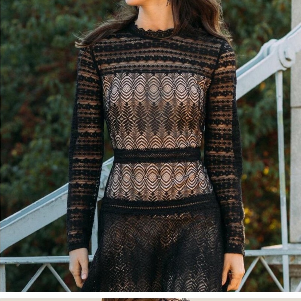 Francesca’s long sleeve black lace dress